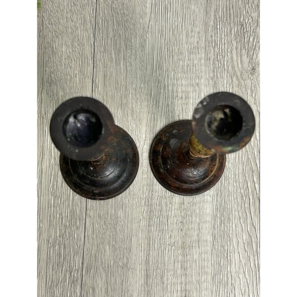 Set Of 2 Vintage Metal Candle Holders India Patina Rustic For Taper Candles 6” - Picture 6 of 9